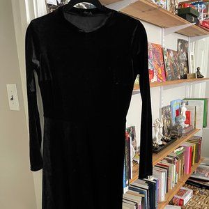 Topshop Long Sleeve Black Velvet Midi Dress 6
